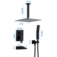 Load image into Gallery viewer, Contemporary Shower System With 12" Rainfall Head And Handheld Spray, Wall Mounted
