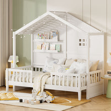 Load image into Gallery viewer, House Bed With Shelves, Window And Sparkling Light Strip On The Roof
