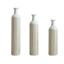 Load image into Gallery viewer, Floor Metal Vase Modern Style Decoration Home Metal Vase 3 Piece Set Gorgeous Home Decoration Large Glazed Metal Vase - Gold / White
