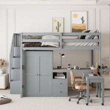 Load image into Gallery viewer, Loft Bed With Stairs, Bookshelf, Drawers, Desk &amp; Wardrobe, Space Saving Multifunctional Furniture
