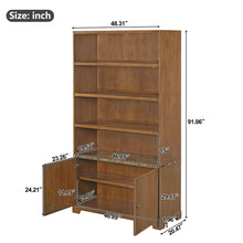 Load image into Gallery viewer, Tall Bookcase Storage Cabinet With 3 Open Shelves &amp; Fluted Double Doors
