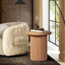 Load image into Gallery viewer, Kenzie - Fluted Pillar Round Accent Side Table - Light Natural Brown
