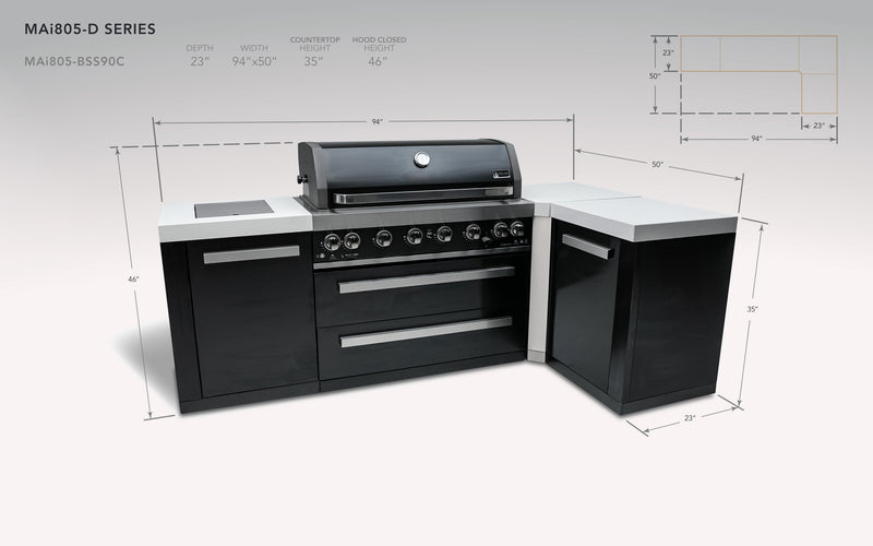 MONT ALPI 805 BLACK STAINLESS STEEL ISLAND WITH A 90-DEGREE CORNER-MAi805-BSS90