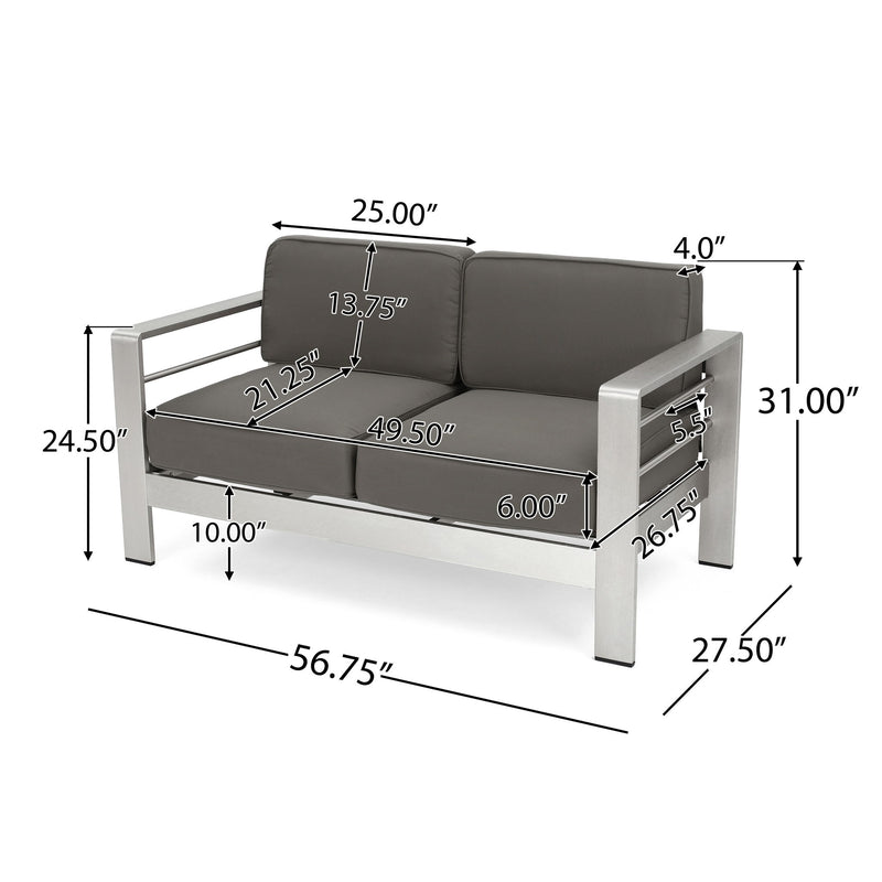 Outdoor Aluminum Loveseat With Cushion - Khaki
