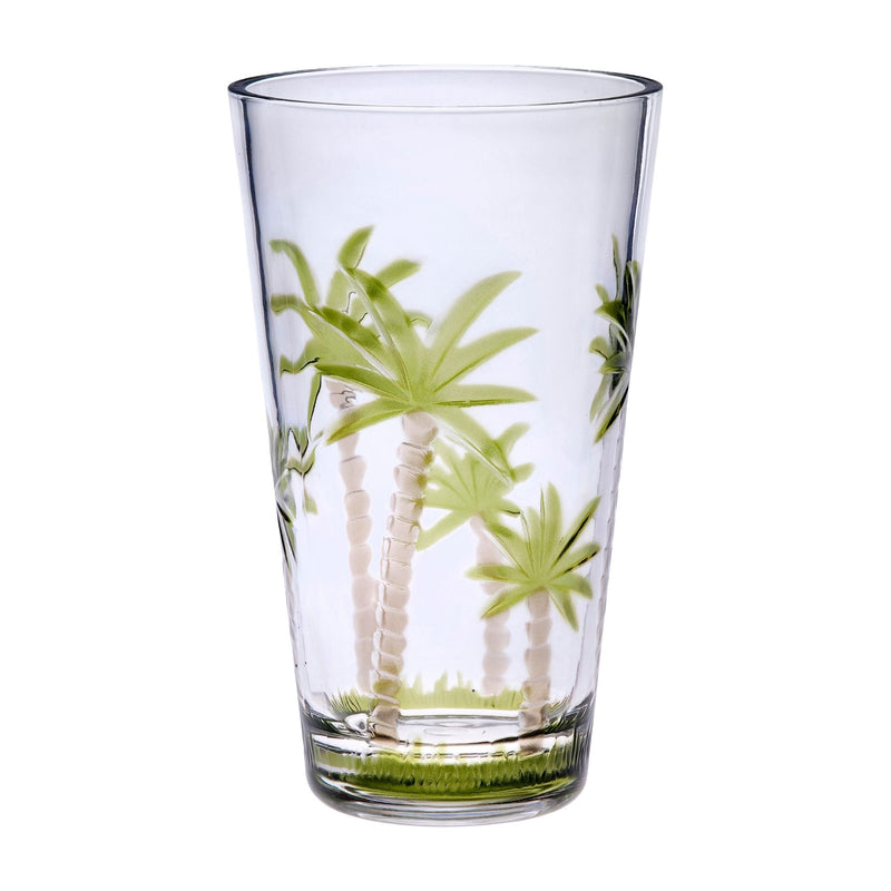 Palm Tree Design Acrylic Hi Ball Glasses Plastic, Bpa Free (Set of 4), 20Oz - Clear