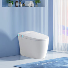 Load image into Gallery viewer, Tankless Smart Toilet With Bidet Built In, 1 Piece Bidet Toilet Seat, Auto Flush, Auto Open / Close, Heated Seat, Warm Water And Dry, Adjustable Temp, Remote Control Side Know - White
