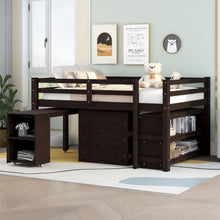 Load image into Gallery viewer, Loft Low Study Bed With Cabinet, Shelves And Rolling Portable Desk, Multiple Functions
