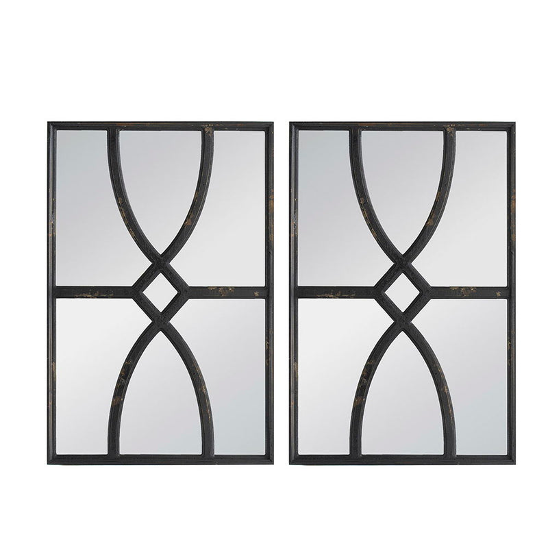 Rectangular Wooden Wall Mirror With Antique Frame, Vertical Or Horizontal Home Decor For Living Room (Set of 2)