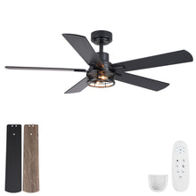 Load image into Gallery viewer, Ceiling Fan With Light, Dual‑Sided Matte Black &amp; Wood Grain Blades - Black
