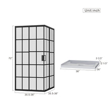 Load image into Gallery viewer, Corner Shower Enclosure Double Sliding Door &amp; Shower Base - Matte Black
