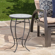 Load image into Gallery viewer, Outdoor Round Side Table With Mosaic Style Top And Curved Iron Legs
