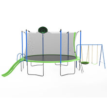 Load image into Gallery viewer, 14Ft Trampoline With Slide And Swings, Astm Approved Large Recreational Trampoline With Basketball Hoop And Ladder, Outdoor Backyard Trampoline With Net, Capacity For Kids And Adults - Green / Blue
