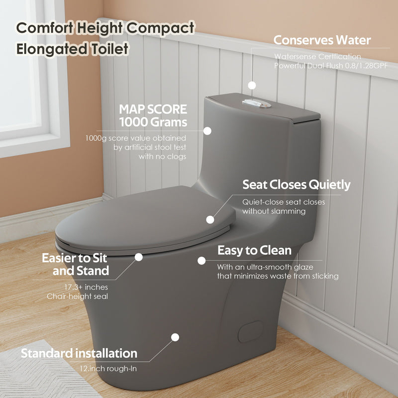 1 Piece Toilet With Dual Flush And Soft Closing Seat