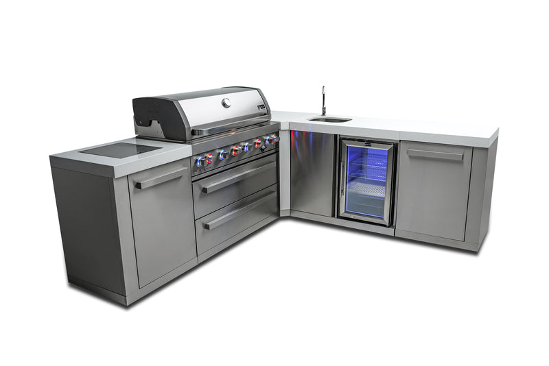 MONT ALPI 6-BURNER ISLAND WITH A 90-DEGREE CORNER AND BEVERAGE CENTER-MAi805-90BEV