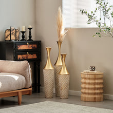 Load image into Gallery viewer, Floor Metal Vase Modern Style Decoration Home Woven Pattern Metal Vase 3 Piece Set Gorgeous Home Decoration Large Glazed Metal Vase - Champagne
