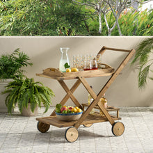 Load image into Gallery viewer, Riviera Bar Cart Stained Mobile With Wheels For Entertaining - Natural Stained

