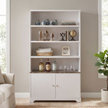 Load image into Gallery viewer, Tall Bookcase Storage Cabinet With 3 Open Shelves &amp; Fluted Double Doors
