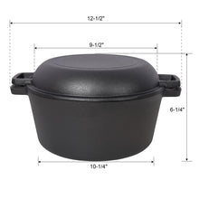 Load image into Gallery viewer, 3 In 1 Pre-Seasoned Cast Iron Dutch Oven, Outdoor Camping Deep Pot, 5 Quart With Silicone Handles - Black
