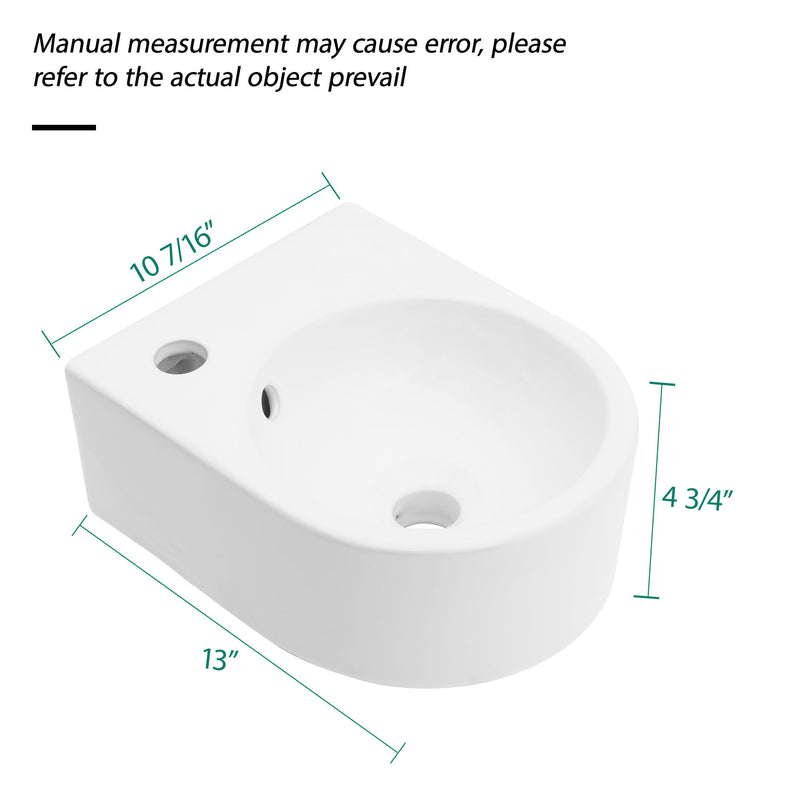 Modern Rectangle Wall Mount Bathroom Sink With Single Faucet Hole - White