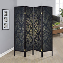 Load image into Gallery viewer, 4 Panel Folding Screen With Diamond Scrollwork Motif - Black

