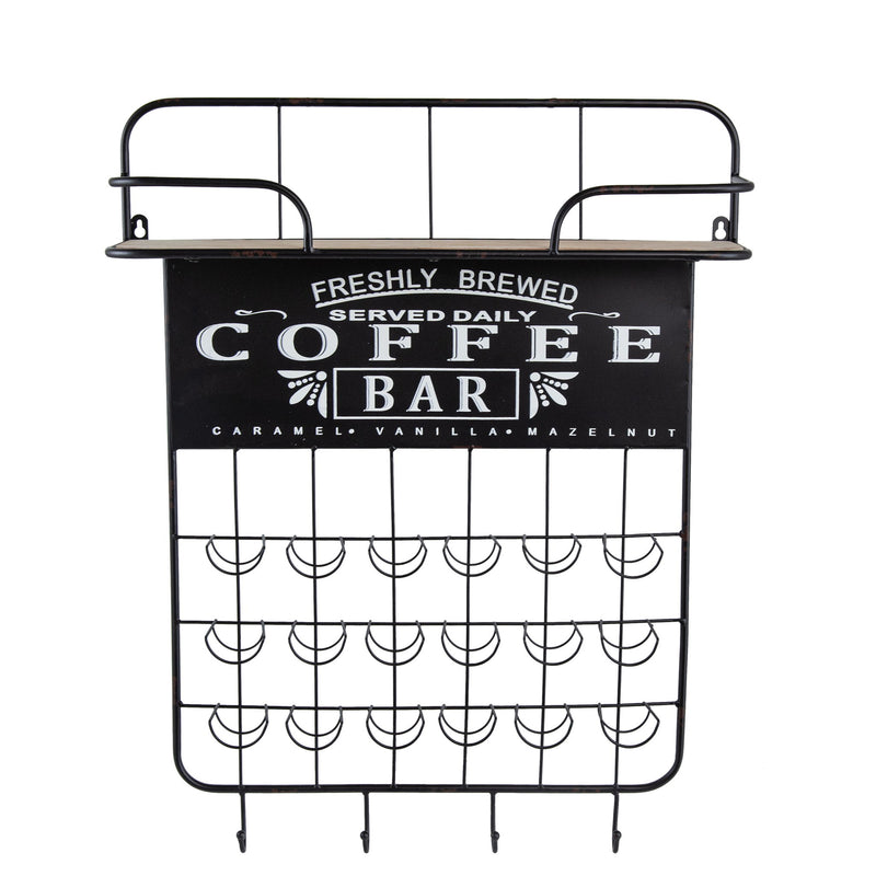 Floating Coffee Bar Shelf With Coffee Pod Holder, Hooks And Storage Shelf - Black