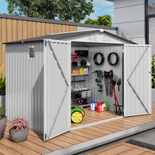 Load image into Gallery viewer, Outdoor Garden Storage Shed, Tool Shed With Pitched Roof Waterproof With 1 Window And 2 Lockable Door - White / Gray
