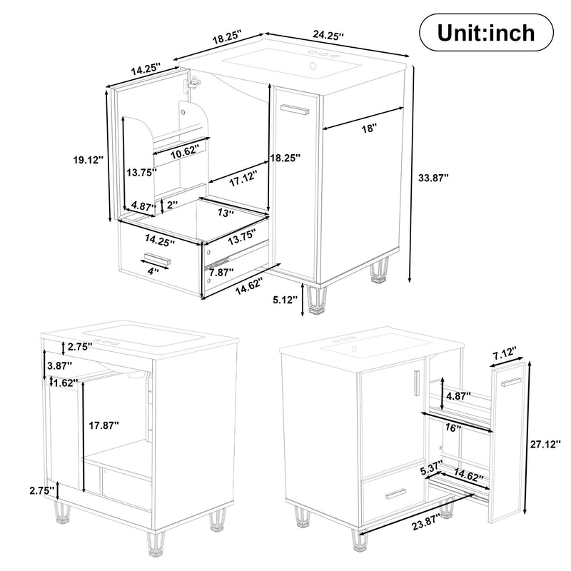 Bathroom Vanity With Sink, Deep Drawer, Door Shelf, 2 Tier Basket