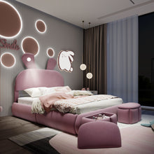 Load image into Gallery viewer, Full Upholstered Platform Bed With Cartoon Ears Headboard And LED Light - Pink
