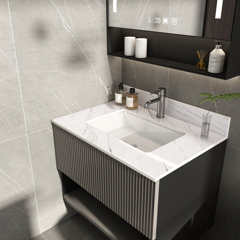 Bianco Carrara Venato Marble Vanity Top With Pre Drilled Faucet Hole And Undermount Sink