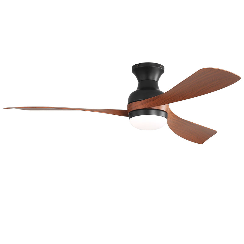 Ceiling Fan With Remote Controlled LED Light, 3 Blades, Reversible DC Motor, 6 Speeds, Dimmable, Flush Mount - Black
