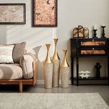 Load image into Gallery viewer, Floor Metal Vase Modern Style Decoration Home Woven Pattern Metal Vase 3 Piece Set Gorgeous Home Decoration Large Glazed Metal Vase - Champagne
