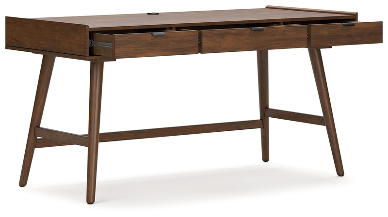 Lyncott - 3 Pc. - Home Office Desk, Chair, Bookcase - Brown