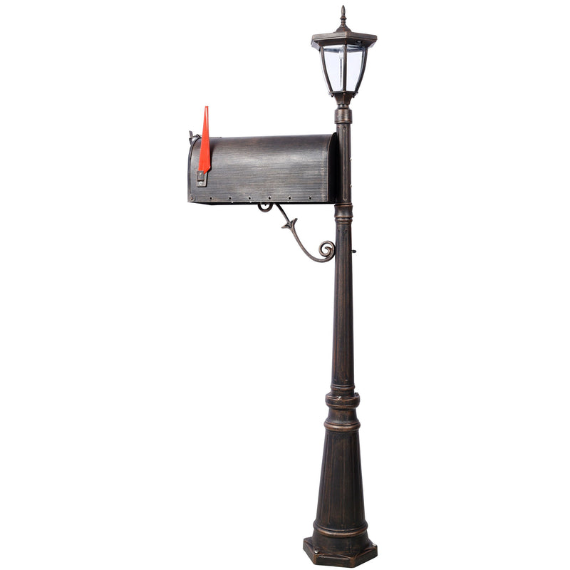 Stratford - Heavy Duty Cast Aluminum Mailbox With Post And Solar Light, Fluted Base, Decorative Modern Mailbox - Brown