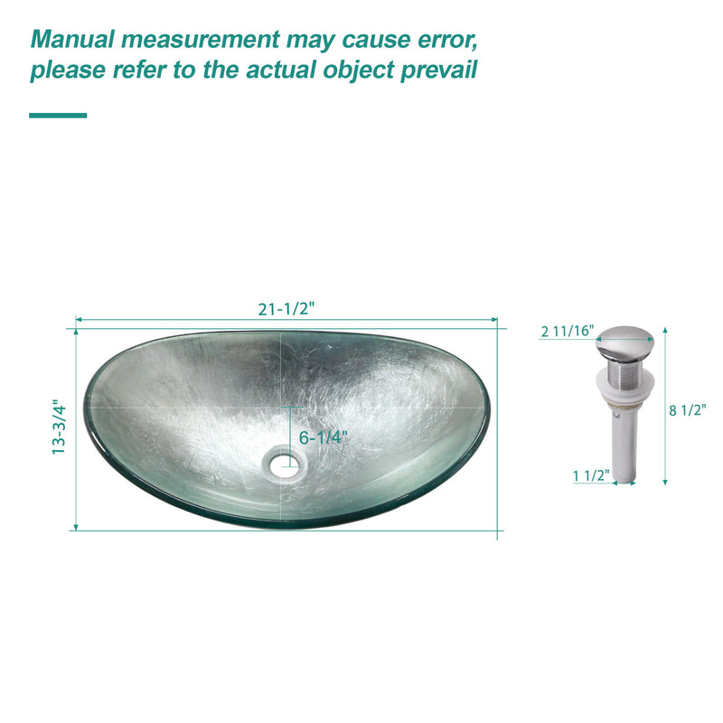 Tempered Glass Vessel Sink With Boat Shape Pop-Up Drain