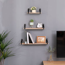 Load image into Gallery viewer, Floating Shelves, Long Wall Shelves (Set of 3), Wall Mounted Shelves &amp; Brackets For Bedroom - Natural Wood

