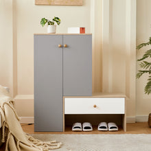 Load image into Gallery viewer, Modern Multi Functional Shoe Storage Bench &amp; Cabinets With Adjustable Shelves - Gray / Natural Wood / White
