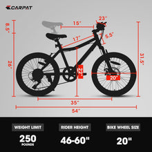 Load image into Gallery viewer, S20101 20" Kids' Bike, Boys Girls Mountain Bike Ages 8-12, 7 Speed Teenager Children Kids' Bicycles, Front Suspension Disc Brake Rear V-Brake, High Steel Frame
