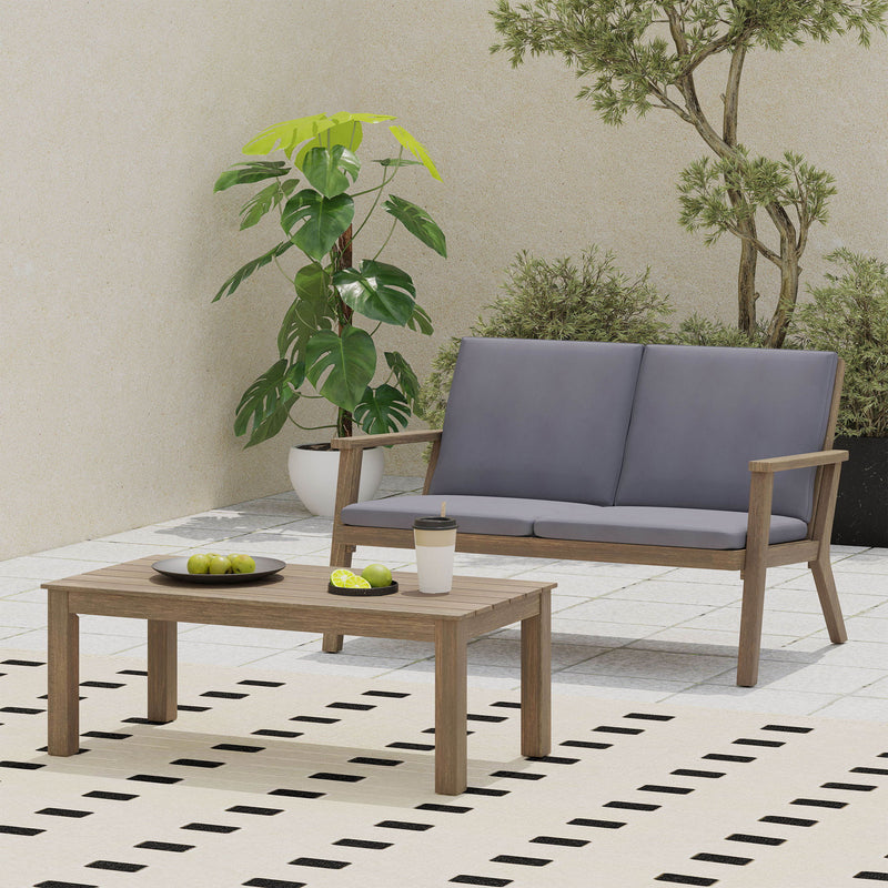 Avacyn - Outdoor Loveseat And Coffee Table Set With Cushions - Dark Gray