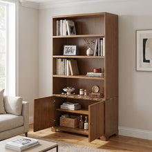 Load image into Gallery viewer, Tall Bookcase Storage Cabinet With 3 Open Shelves &amp; Fluted Double Doors
