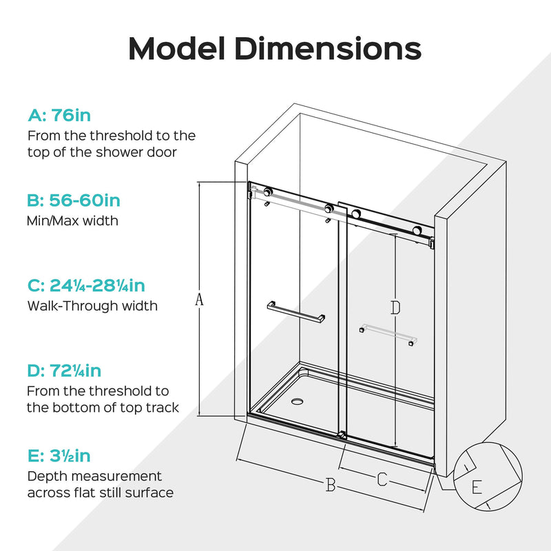Frameless Double Sliding Shower Door - Chrome
