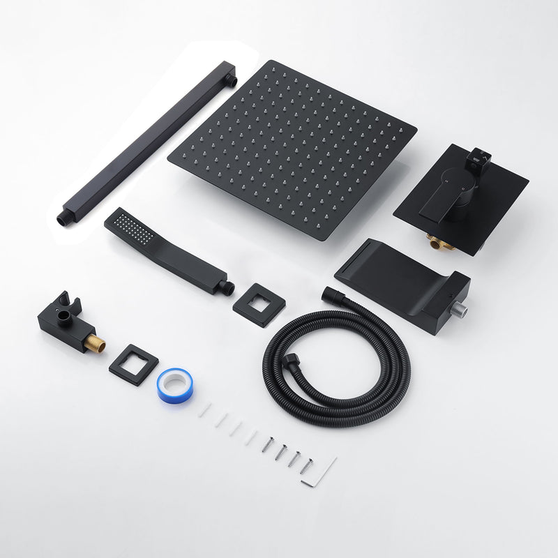 Tub Shower Faucet Set With 12" Rain Shower Head And Handheld Spray Combo