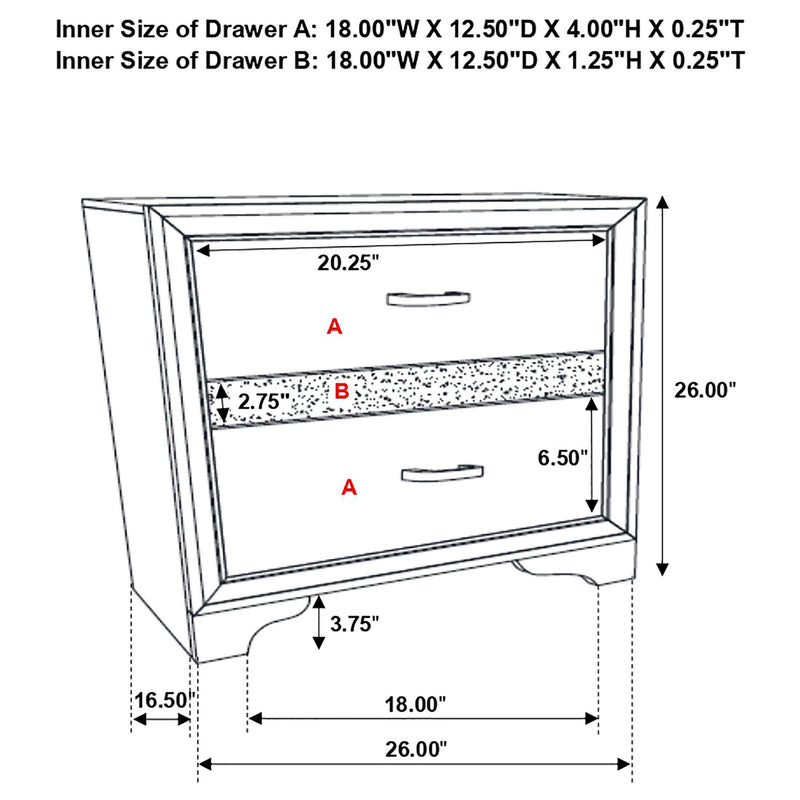 Transitional 2 Drawer Nightstand With Hidden Jewelry Tray