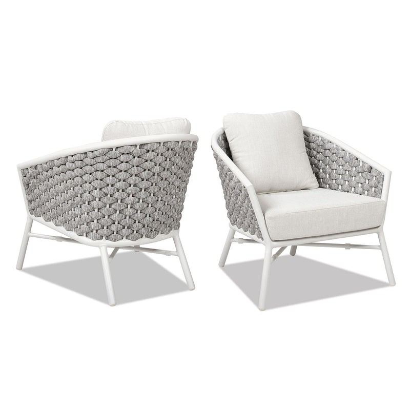 Rowan - Rope Barrel Back Patio Accent Arm Chair (Set of 2) - White