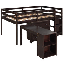 Load image into Gallery viewer, Loft Low Study Bed With Cabinet, Shelves And Rolling Portable Desk, Multiple Functions
