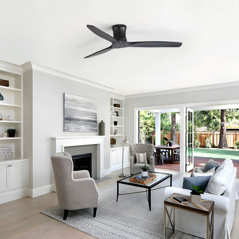52" Ceiling Fan, No Light Flush Mount Low Profile 3 Blades With Remote Control