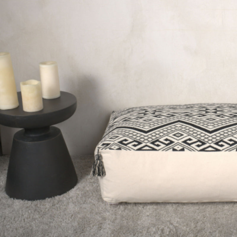 Kiki - Rectangular Pouf Ottoman Floor Cushion Natural - Black