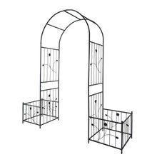 Load image into Gallery viewer, Metal Garden Arch With Two Plant Stands Wide High Climbing Plants Support Rose Arch Outdoor - Black
