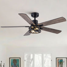 Load image into Gallery viewer, Ceiling Fan With Light, Dual‑Sided Matte Black &amp; Wood Grain Blades - Black

