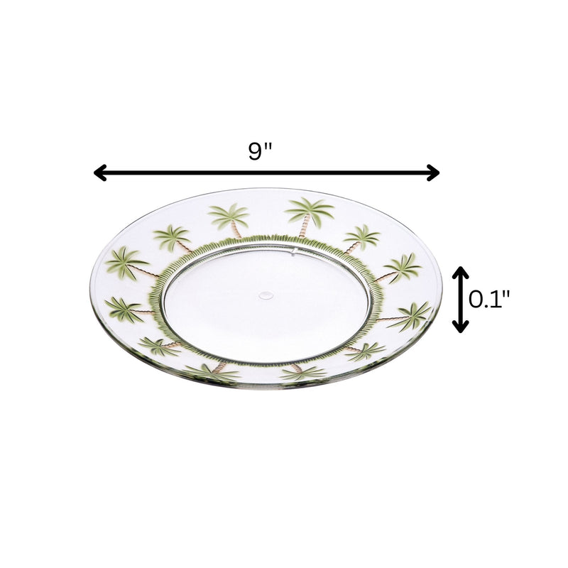 Palm Tree Design 9" Acrylic Dinner Plates (Set of 4) Crystal Clear Reusable Unbreakable Kitchen Plates Bpa Free Dishwasher Safe - Clear