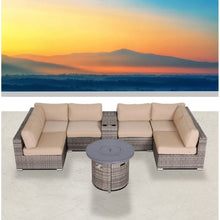 Load image into Gallery viewer, Wicker Outdoor Lounge Set With Cushions And Fire Pit
